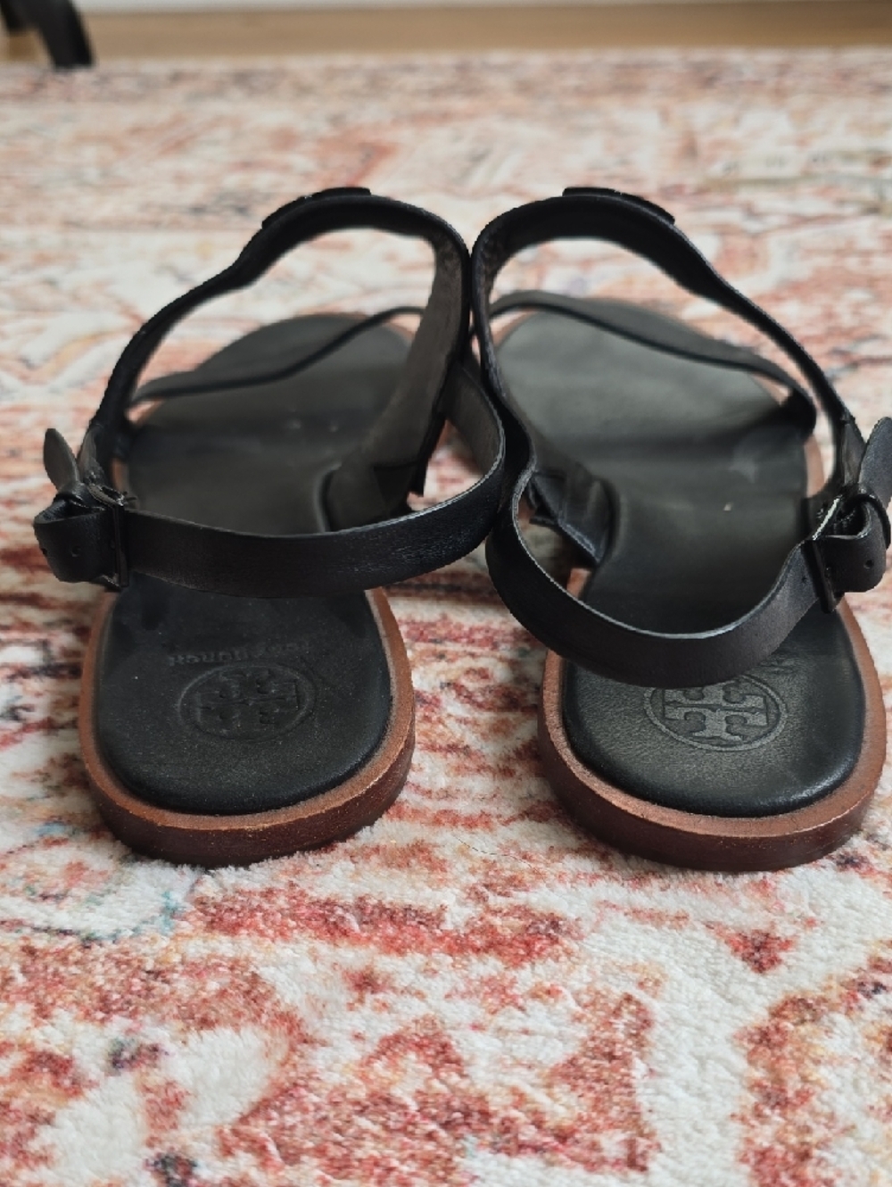 Tory Burch Black Leather Logo Slide Sandals with Slingback - Picture 3 of 7